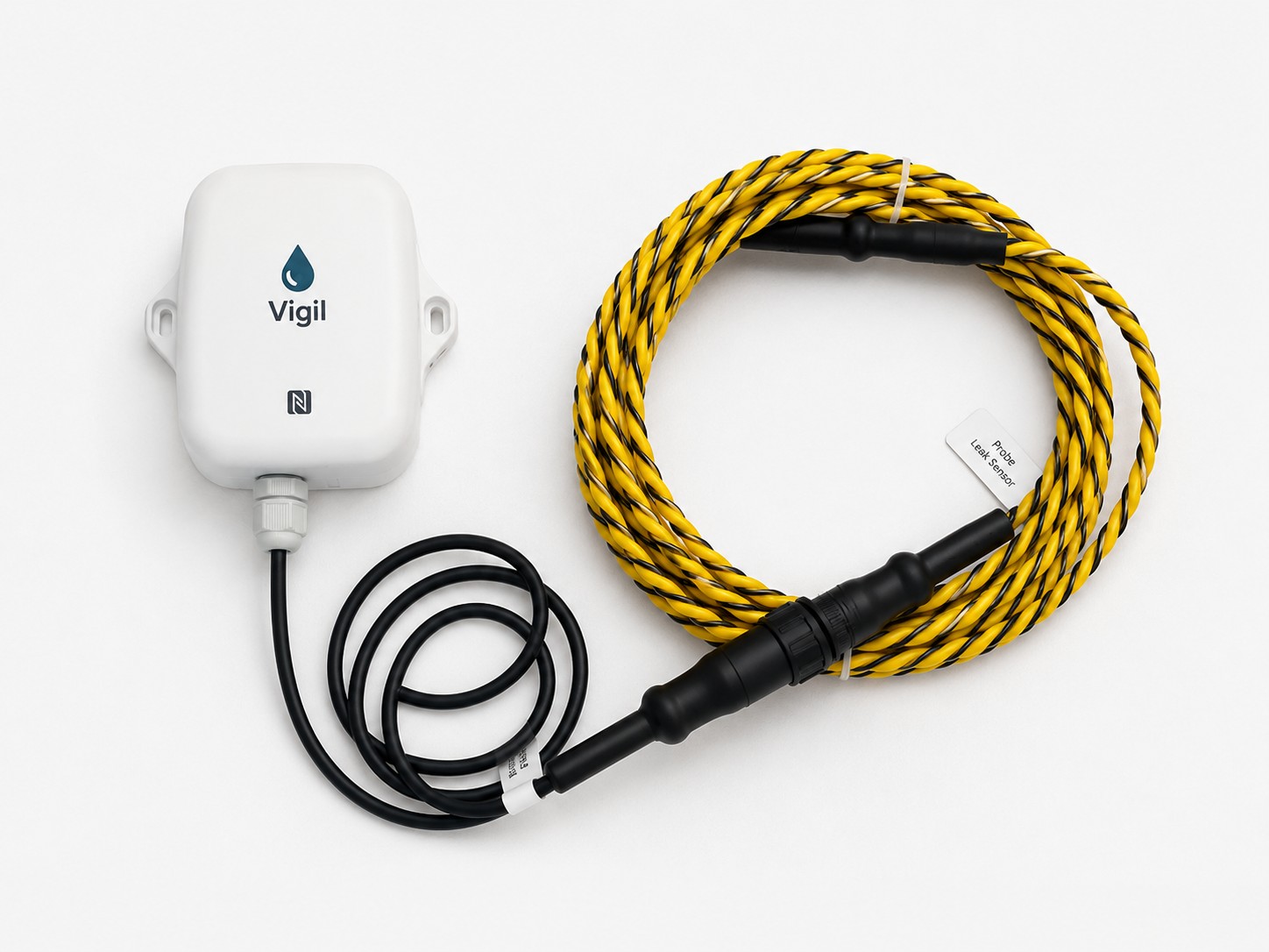 Vigil probe and leak-detection tape installed under a sink